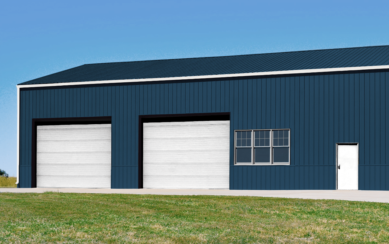 Burnished slate metal roofing and siding panels on a building